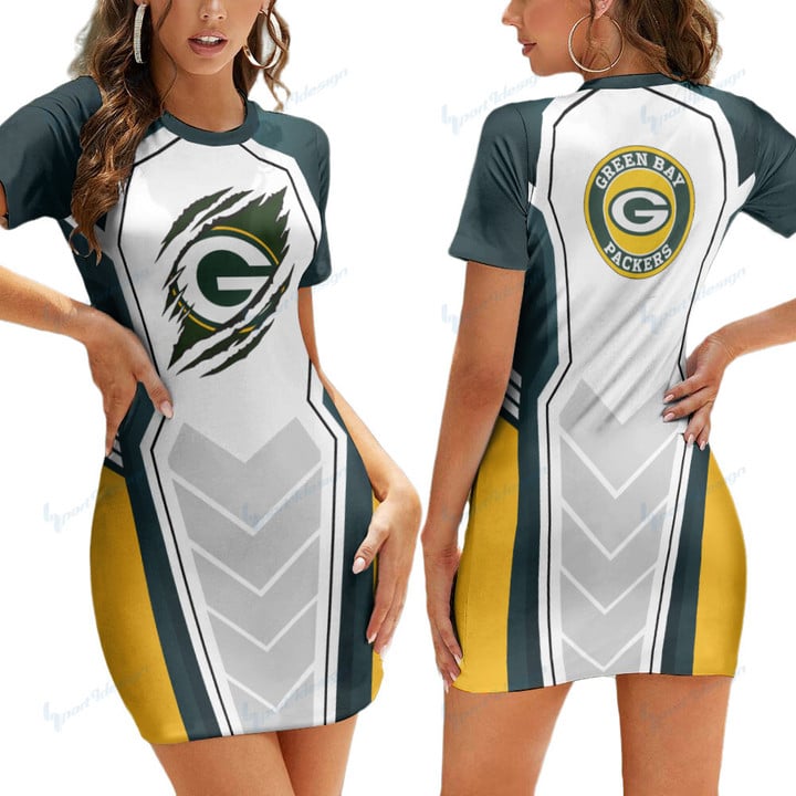 Green Bay Packers Casual Short Sleeve Bodycon Mini Dress BG92