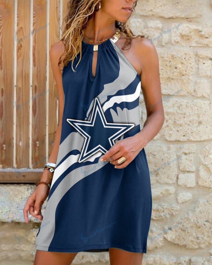 Dallas Cowboys Summer Casual Metal Halter Neck Sleeveless Dress 51