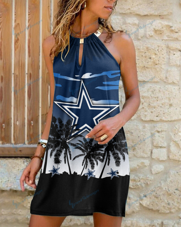 Dallas Cowboys Summer Casual Metal Halter Neck Sleeveless Dress 59