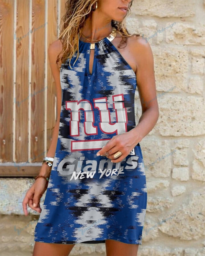 New York Giants Summer Casual Metal Halter Neck Sleeveless Dress 63