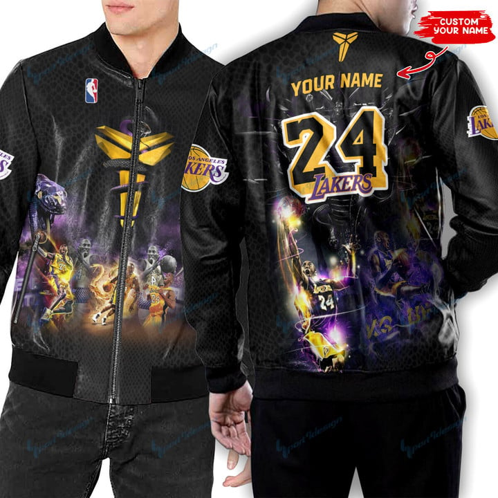 Los Angeles Lakers Personalized New Leather Bomber Jacket 228