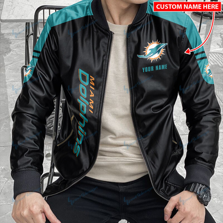 Miami Dolphins Personalized New Leather Bomber Jacket  198