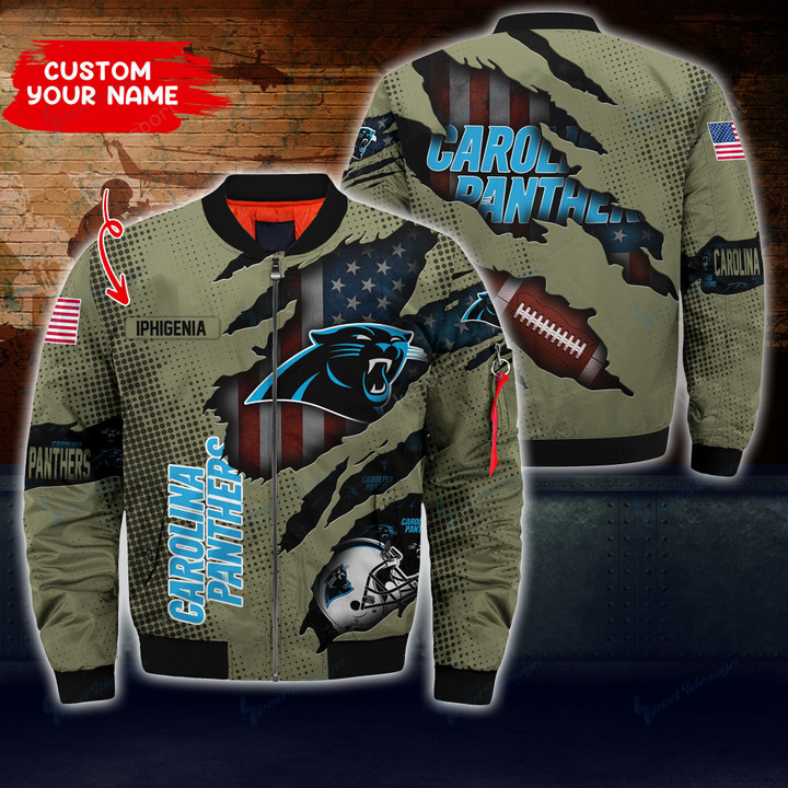 Carolina Panthers Personalized Thick Bomber Jacket CS44