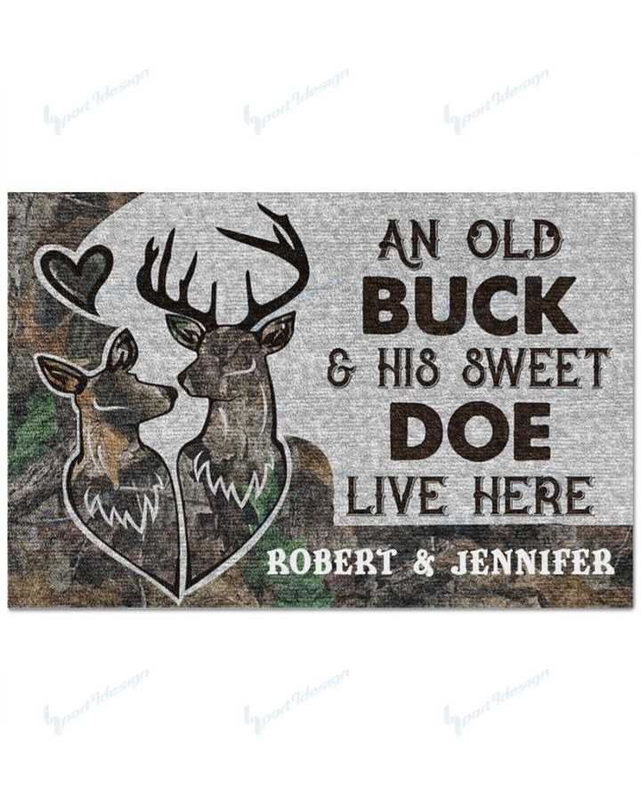 Personalized Deer Camo Old Buck Sweet Doe Doormat 011