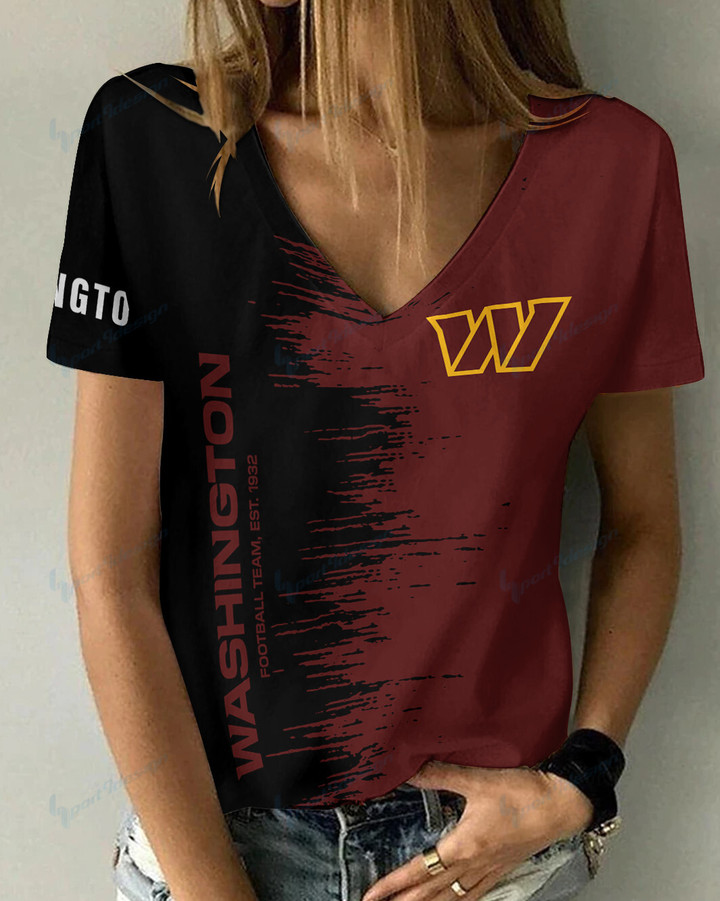 Washington Commanders Summer V-neck Women T-shirt BG33