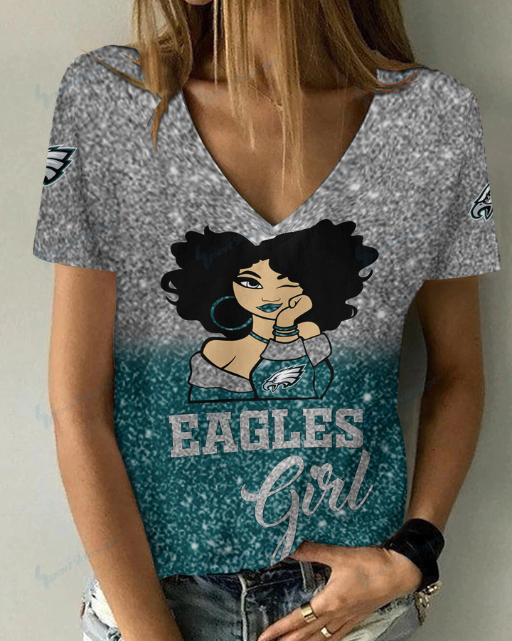 Philadelphia Eagles Personalized Summer V-neck Women T-shirt BG37