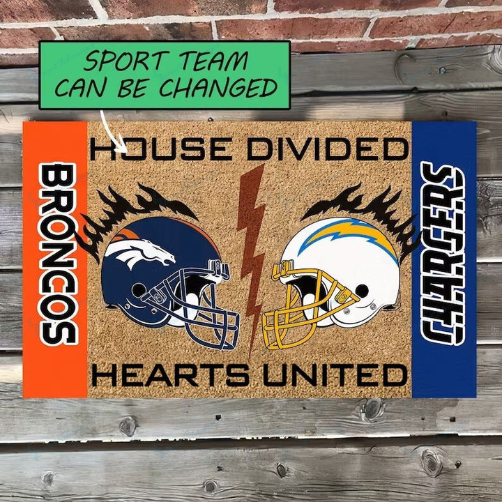 NFL | Custom House Divided Heart United Doormats | Welcome Football Mat
