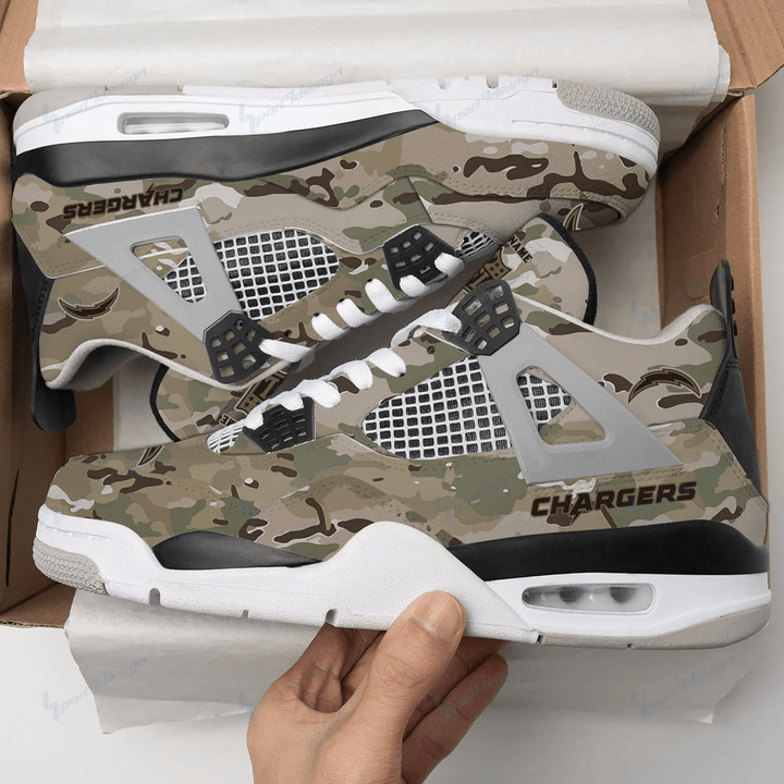 Los Angeles Chargers Camo Personalized AJ4 Sneaker BG08