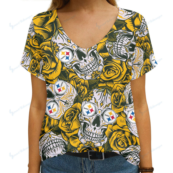 Pittsburgh Steelers Summer V-neck Women T-shirt