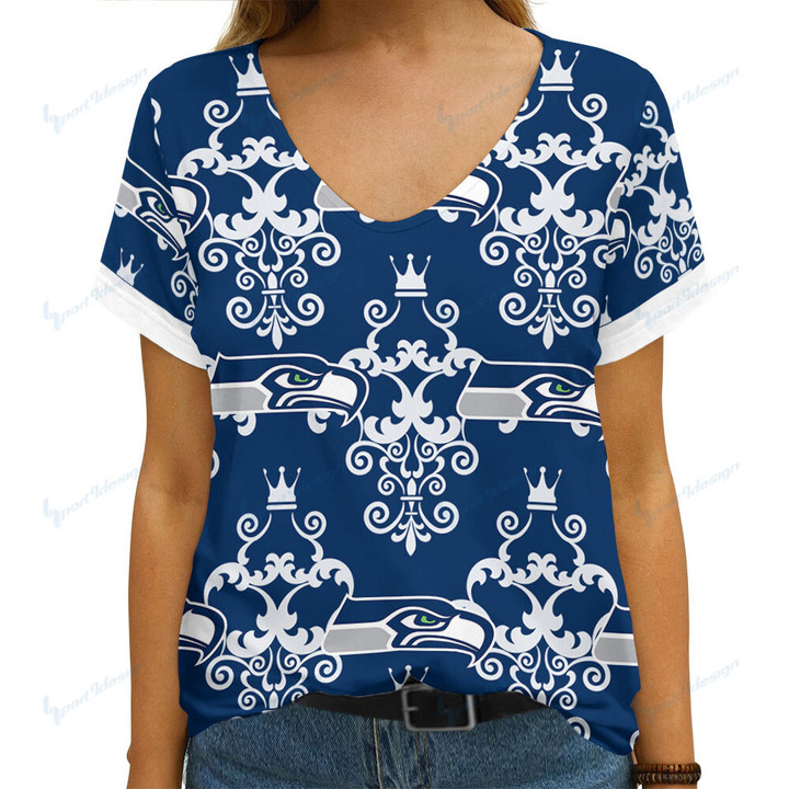 Seattle Seahawks Summer V-neck Women T-shirt