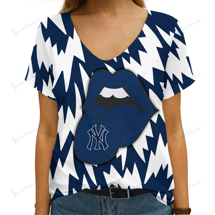 New York Yankees Summer V-neck Women T-shirt