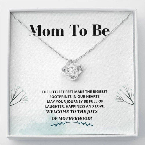 Mom To Be - Littlest Feet - Love Knot Necklace - New Mommy Gift, New Mom Jewelry, New Mom Necklace New Mother Gift, Baby Shower Gift