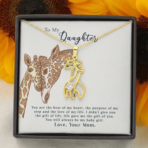 To My Daughter You Are The Beat Of My Heart Giraffe Necklace Daughter Gift, Gift for Daughter, Giraffe Pendant, giraffe gift
