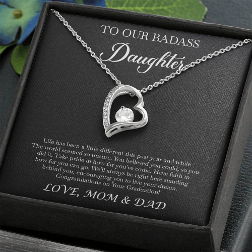 To My Badass Daughter Gifts, Congratulations, Forever Love Heart Necklace For Women, Graduation Present Ideas From Mom Dad