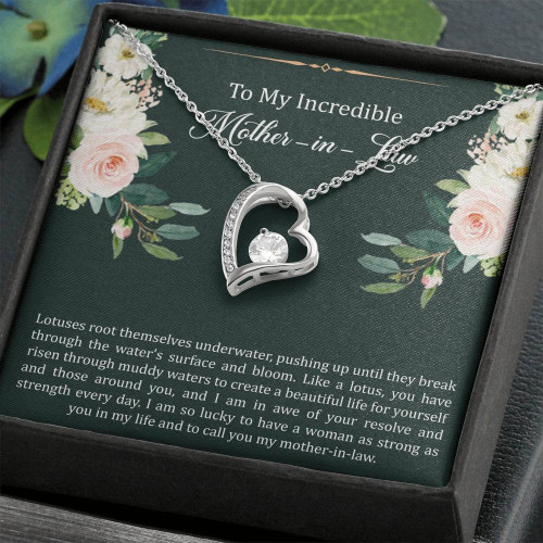 To My Mother-in-Law Gifts, Like A Lotus , Forever Love Heart Necklace For Women, Birthday Mothers Day Present From Daughter-in-law