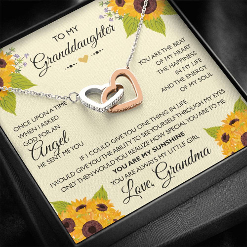 To My Granddaughter Gifts, You are my sunshine, Interlocking Heart Necklace For Women, Present From Grandma