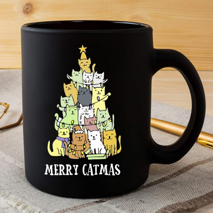 Merry Catmas Coffee Mug Tea cup funny Christmas gift for cats lovers and cats owners cat mom cat dad Mug Black Ceramic 11-15oz Coffee Tea Cup