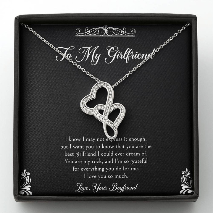 To My Girlfriend, You Are My Rock, Double Heart Necklace For Women, Anniversary Birthday Valentines Day Gifts From Boyfriend
