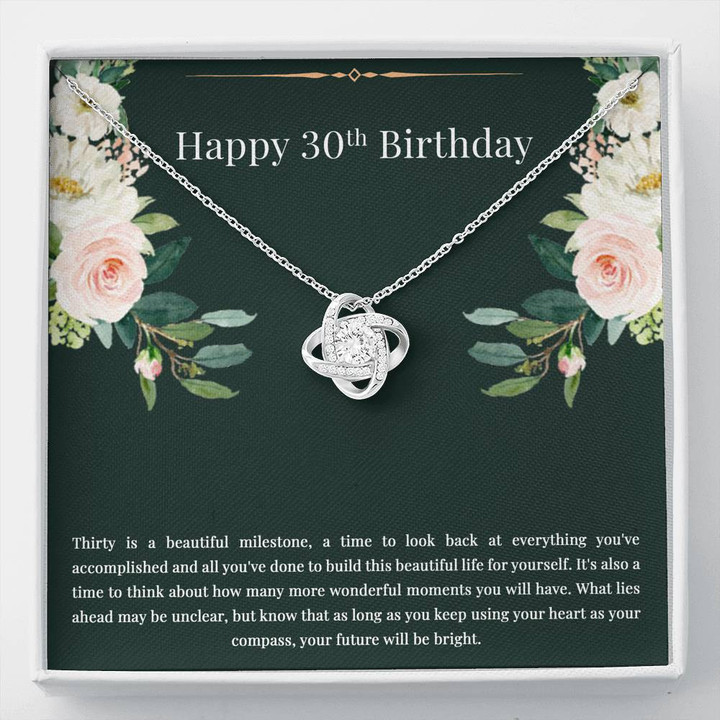 30th Birthday Gifts For Women, Thirty Is A Beautiful Milestone, Love Knot Necklace, Happy Birthday Message Card Jewelry For Daughter