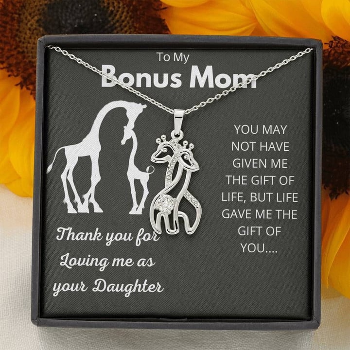 Giraffe Couple Necklace Gift For Mom Bonus Mom Thank You For Loving Me