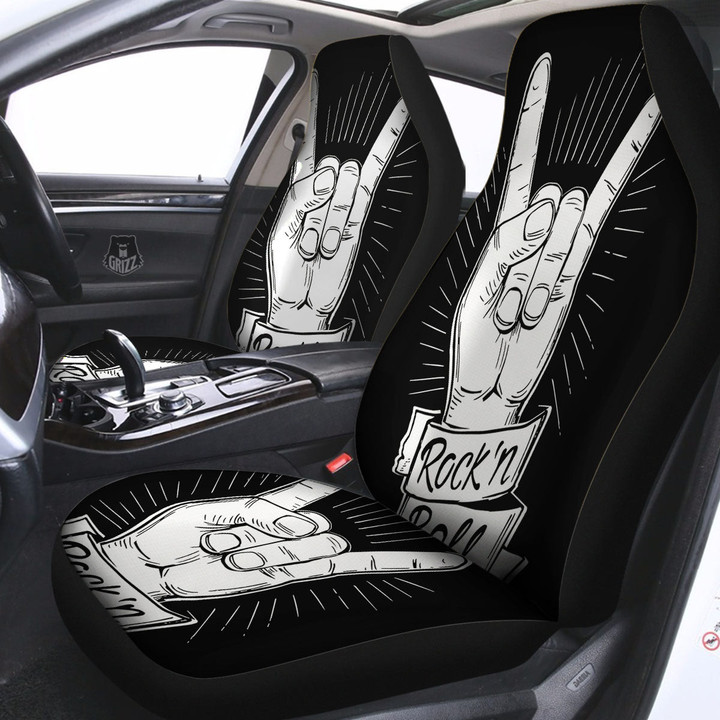Rock And Roll White And Black Print Car Seat Covers