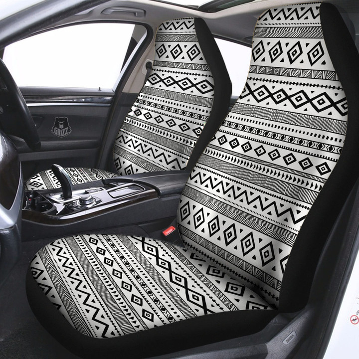 Ethnic White And Black Print Pattern Car Seat Covers