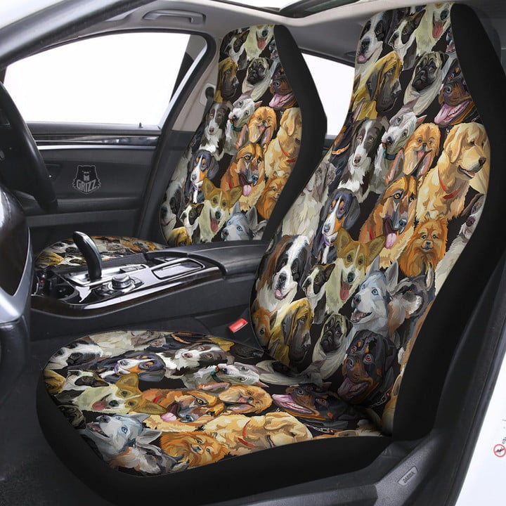 Dogs Breeds Watercolor Print Pattern Car Seat Covers