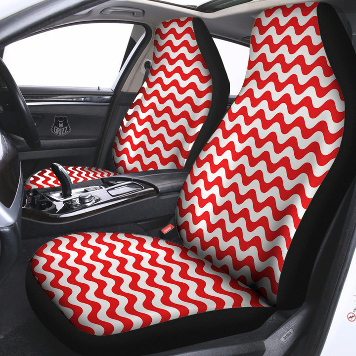 Red Wave Striped Print Car Seat Covers
