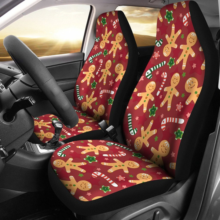 Red Gingerbread Man Chirstmas Pattern Print Universal Fit Car Seat Cover