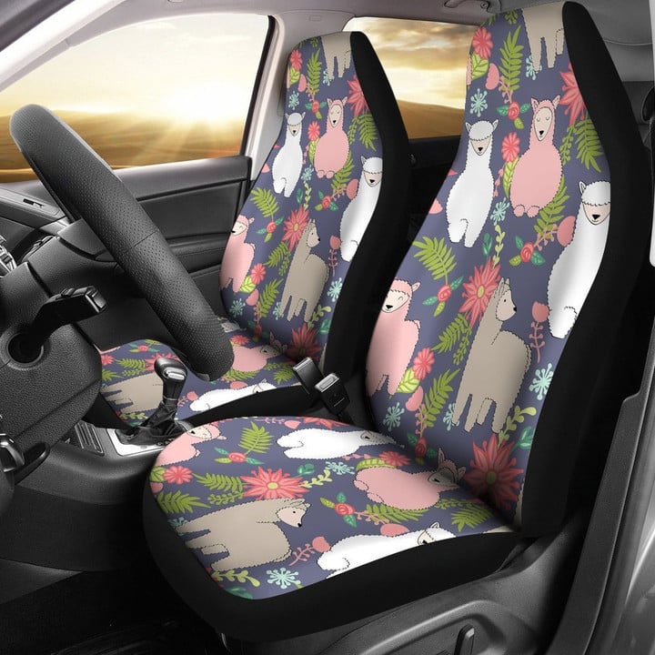 Alpaca Floral Pattern Print Universal Fit Car Seat Covers