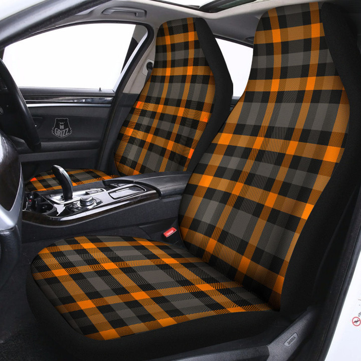Black Orange And Grey Plaid Print Pattern Car Seat Covers