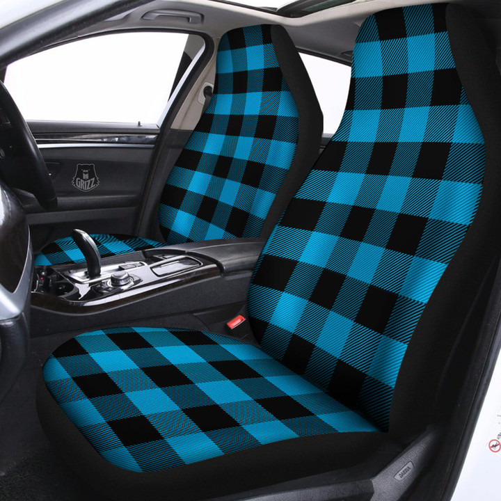 Black And Turquoise Check Print Pattern Car Seat Covers