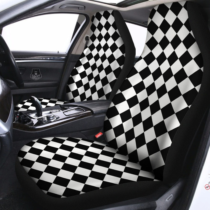 Argyle Diamond Shapes Black And White Print Pattern Car Seat Covers