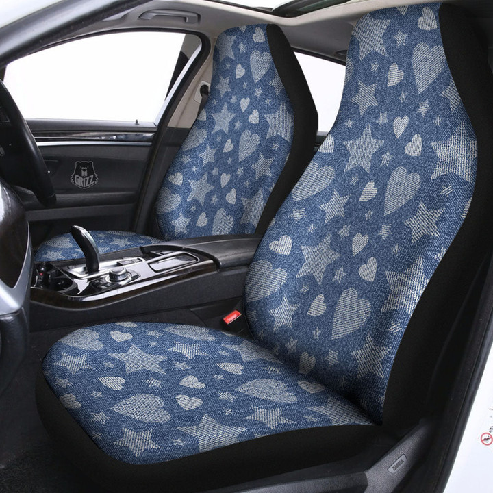 Denim Star Jeans And Heart Print Pattern Car Seat Covers