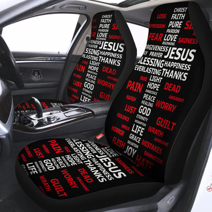 Religious Words Christian Cross Print Car Seat Covers
