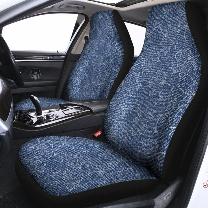 Denim Jeans Maple Leaf Print Pattern Car Seat Covers