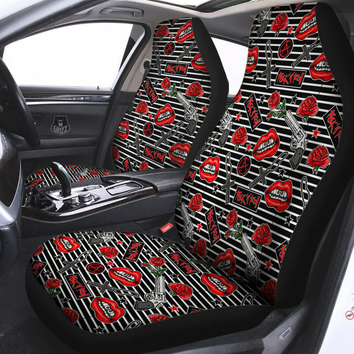 Rock’N’Roll Stiped Black White Print Pattern Car Seat Covers
