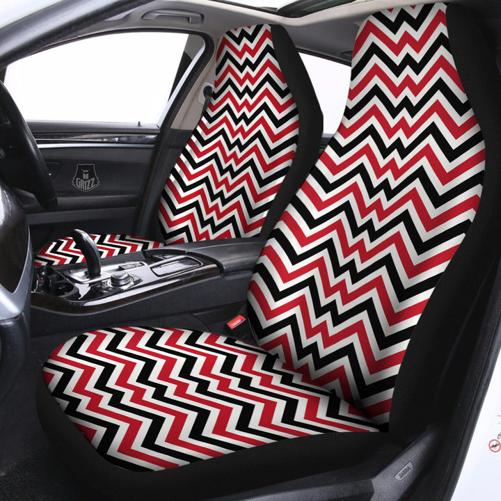Black White And Red Chevron Print Pattern Car Seat Covers