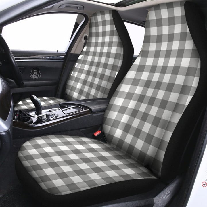 Check White And Grey Print Pattern Car Seat Covers