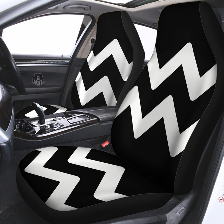 Aquarius Sign White And Black Print Car Seat Covers