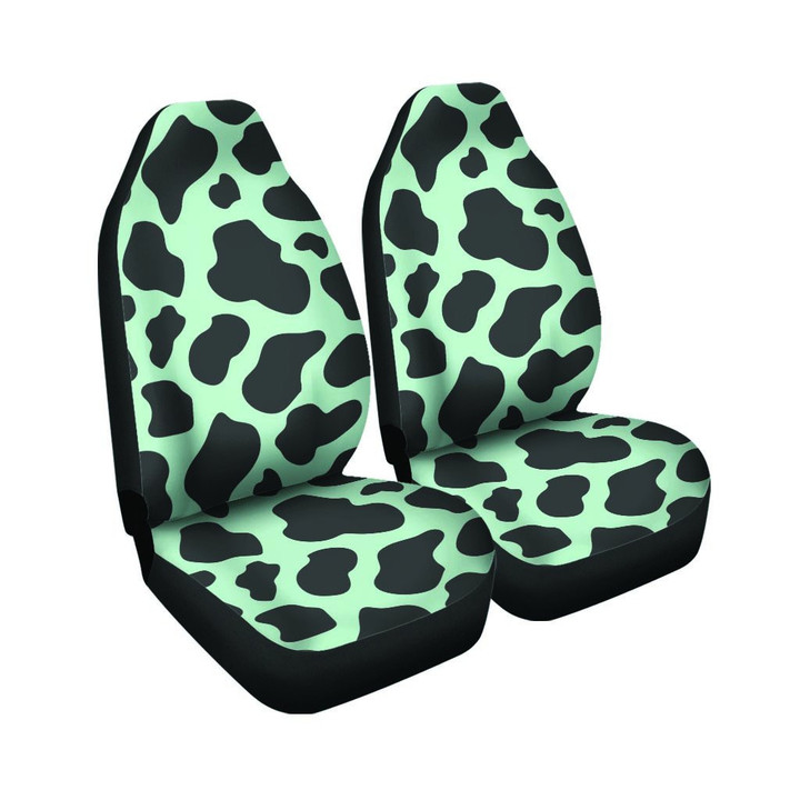 Black And Green Cow Print Car Seat Covers