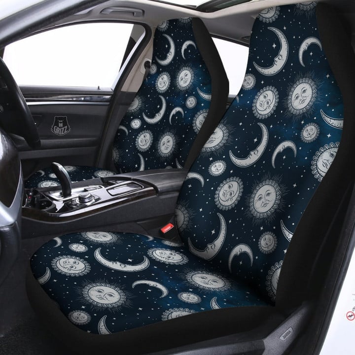 Celestial Blue And White Print Pattern Car Seat Covers
