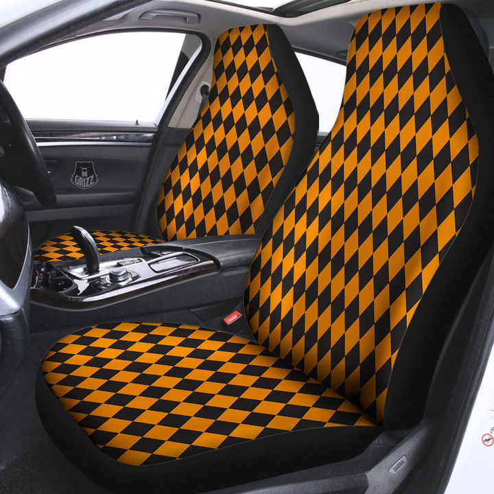 Black Orange And White Harlequin Print Car Seat Covers