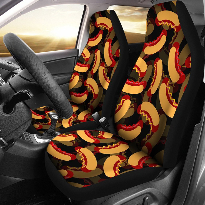 Black Hot Dog Pattern Print Universal Fit Car Seat Cover