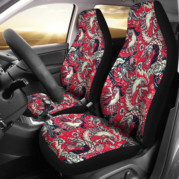 Drawing Farm Chicken Hen Pattern Print Universal Fit Car Seat Cover
