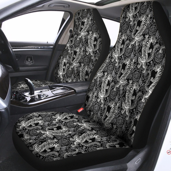 Black And White Chinese Tiger Print Pattern Car Seat Covers