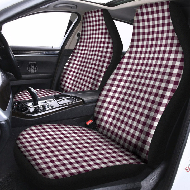 Check White And Burgundy Print Pattern Car Seat Covers