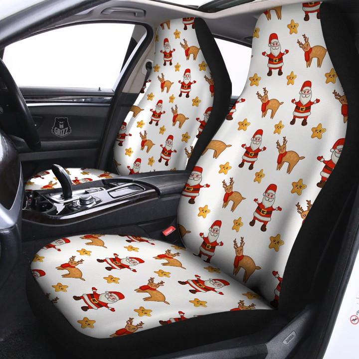 Emoji Reindeer And Santa Claus Print Pattern Car Seat Covers