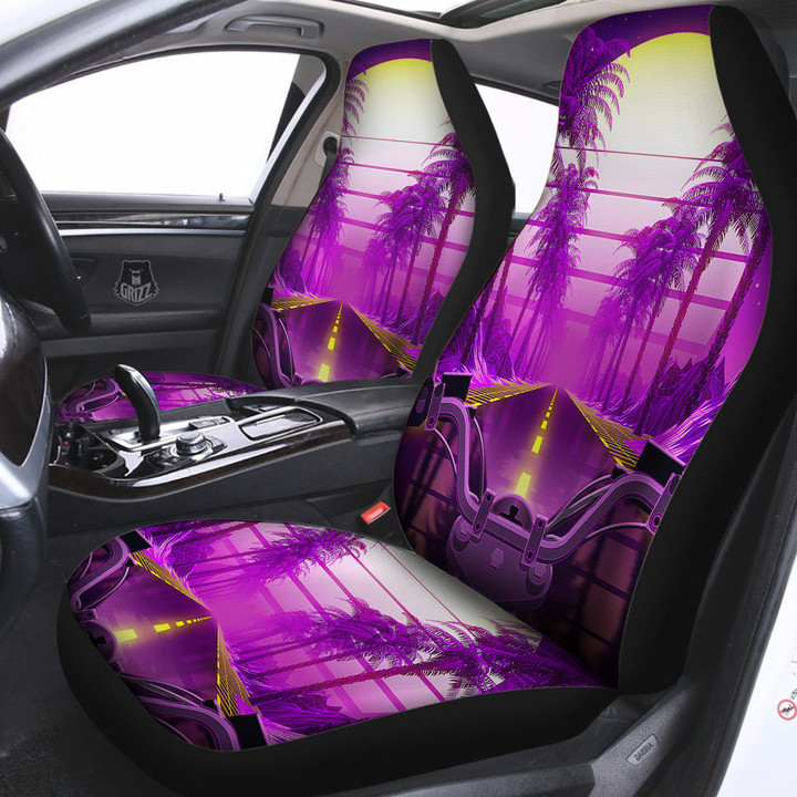 Riding Motorcycle Retro Purple Print Car Seat Covers