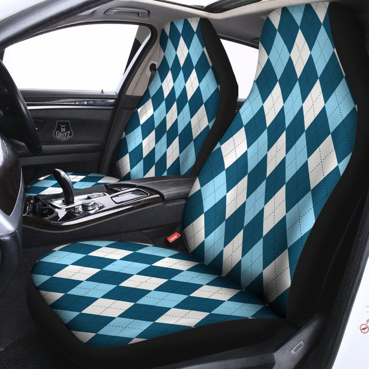 Argyle Soft Blue Print Pattern Car Seat Covers
